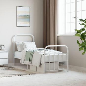 Estructura cama metal con cabecero y pie cama blanca 75x190 cm