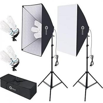 OMBAR Softbox Iluminacion Kit Fotografia Softbox 50×70cm y 1 Bombilla de Luz 135W 5500K E27 Bolsa de Transporte, para Videos de Retrato de Estudio, Luz para Estudio Fotográfico Profesional