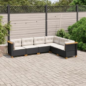 Set de sofás de jardín 6 piezas con cojines en ratán sintético negro