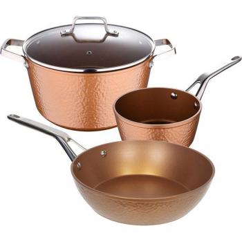 Batería de Cocina San Ignacio 4 Piezas Aluminio Forjado Antiadherente Colección Origen (Sartén Wok 28 cm, Cazo 16 cm, Cacerola con tapa de vidrio 28