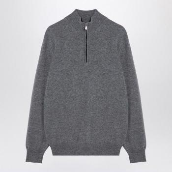 Brunello Cucinelli Men's Turtleneck Sweater With Zip in Charcoal Grey | Size 54 | M2200124WS