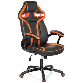 hjh OFFICE Guardian Sill?n de Oficina, Piel_sint?tica, Negro y Naranja, 49.00x60.00x126.00 cm