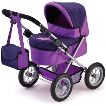 Bayer Design 13012AA Trendy Dolls Pram, Foldable, Adjustable-Handle, with Shoulder Bag, Purple, Lilac