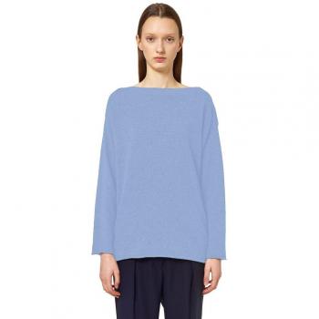 Blue Cashmere Boatneck Sweater with Ruched Hem - Women's Size 2XS