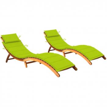 Acacia Wood Sun Loungers with Cushions - Set of 2