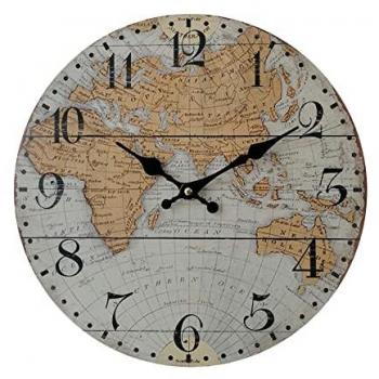 Reloj de Pared Retro con Mapa del Mundo MDF Marrón y Gris para Cocina