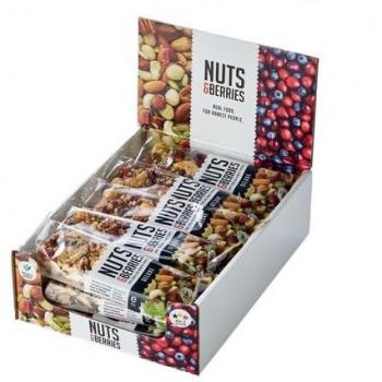Barrita Deluxe Bio de Frutos Secos y Semillas Nuts&Berries, 40g por unidad, paquete de 15 unidades, vegana