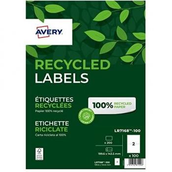 Etiquetas Adhesivas Recicladas Avery 199.6 x 143.5 mm, 2 Etiquetas por Hoja A4, Pack de 200 Etiquetas