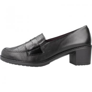 Mocasines de Mujer PITILLOS 10040P Negro, Zapato mocasín con tacón ancho y plataforma, de piel, adornos sencillos tipo antifaz, estilo piel de serpiente