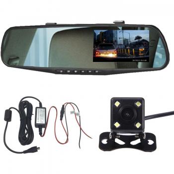 Panlelo®PAC30G CÁMARA GUIÓN DEL COCHE 4,3 Pulgadas LCD Pantalla Verde HD Vídeo Grabadora Vehículo Espejo Retrovisor DVR Auto Dual Lente Delantera & Cámara para Marchar Atrás Carador de Coche de USB Cámara dual de Camión