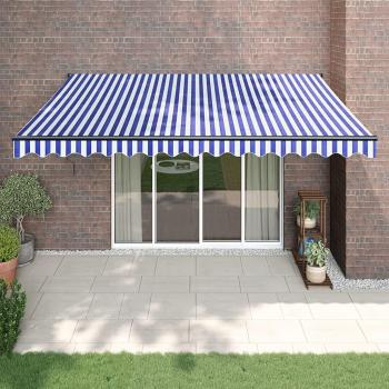 Toldo retráctil de aluminio y tela azul y blanco 4x3 m