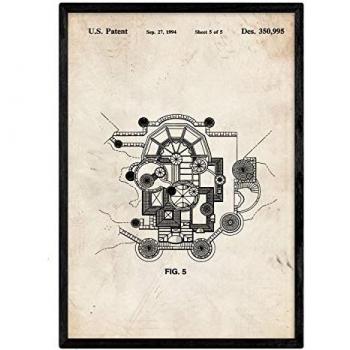 Póster A3 con Diseño de Patente Antigua del Castillo Disney - Fondo Azul Vintage
