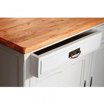 Aparador Country de Madera Maciza de Tilo con Estructura Blanca Envejecida y Superficie Natural 123x42x92,5 cm