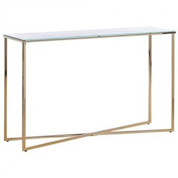 Consola Glamour Moderna de Vidrio Templado Blanco y Dorado con Efecto Mármol 120 x 35 cm Royse