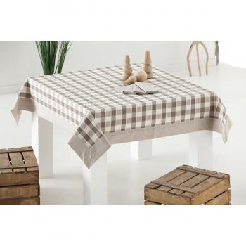 ES-TELA - Mantel RIOJA color Piedra - 155x155 - Incluye 6 servilletas - Confección en aplique - Hilo tintado - 50% Algodón / 50% Poliéster