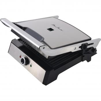 Dalkyo MB-35 - Parrilla Eléctrica, Panini grill, Plancha Sandwichera de 2000W, Gran superficie de 29x23cm, Placas antiadherente, 180º abierto, Toque frio, Cuerpo Acero Inoxidable, Color Plata