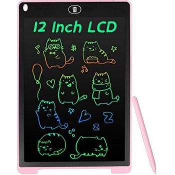 Coolzon Tableta de Escritura Color LCD 12 Pulgadas, Pizarra Digital Infantil, Portátil Tableta Gráfica Dibujo Borrable para niños y Adultos con Botón de Bloqueo para Hogar Escuela Oficina, Rosa