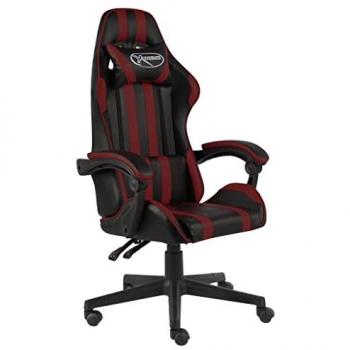 Silla Gaming de Cuero Sintético Negro y Rojo Tinto Ergonométrica con Apoyo Lumbar