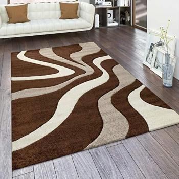 Alfombra Moderna Contorneada con Ondas Abstractas en Varios Colores y Tamaños 160x230 cm, Marrón - Paco Home