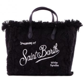 Saint Barth Black Logo Front Zipper Shoulder Bag