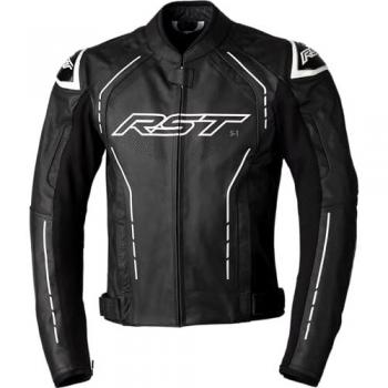 RST S1 Chaqueta de Moto CE de Cuero para Hombre - Negro/Blanco, Talla 54