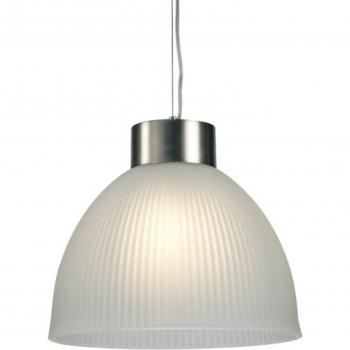 Lámpara colgante Hof de níquel satinado, 1 bombilla E27, diámetro 35cm, pantalla de vidrio acanalado esmerilado