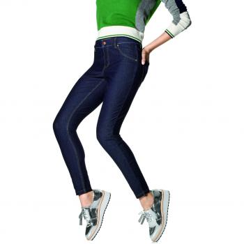HUE Leggings Essential Denim de Mujer | Leggings de Moda con Bolsillos Traseros, Enjuague índigo Profundo, Medio