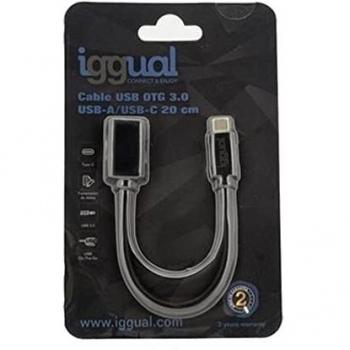 IGGUAL Cable USB OTG 3.0 USB-A/USB-C 20 Cm, Negro