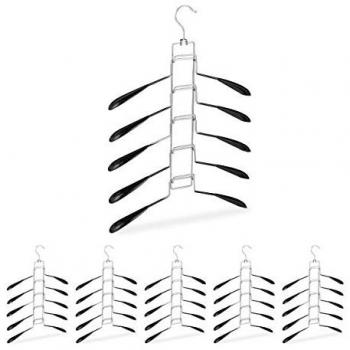 Perchas Múltiples Relaxdays - 6 Unidades, 5 Soportes por Gancho, Ahorra Espacio, Antideslizantes, Hierro-PVC, Color Negro