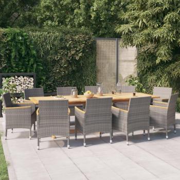 11-Piece Grey Garden Dining Set with Cushions
