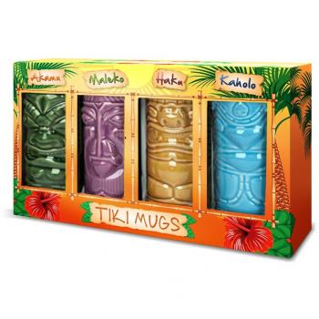 MikaMax – Tiki Mugs Set - Juego de 4 cócteles de cerámica - Copas de cóctel - Copas de Bar Tiki – Taza de Cerámica - 29 x 8 x 15 cm – Copas para Cocteles - Coctel de Piña Colada