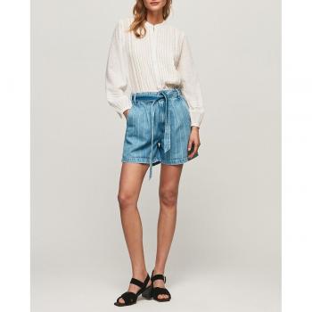 PEPE JEANS Kaylee Stripe - Pantalón Corto Vaquero de Mujer en Fit Regular con Cinturón Desmontable