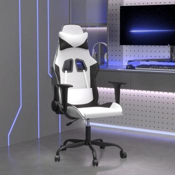 Silla Gaming de Masaje en Cuero Sintético Blanco y Negro