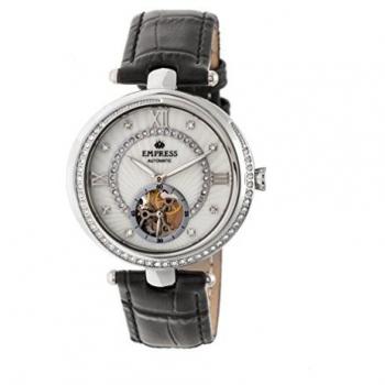 Empress Stella Women's Automatic Semi-Skeleton White MOP Leather Watch