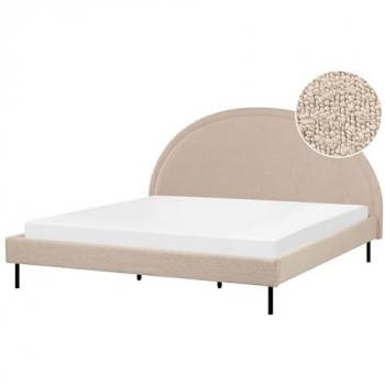 Cama Minimalista Bouclé Beige 180 x 200 cm con Somier y Cabecero Semicircular Margut