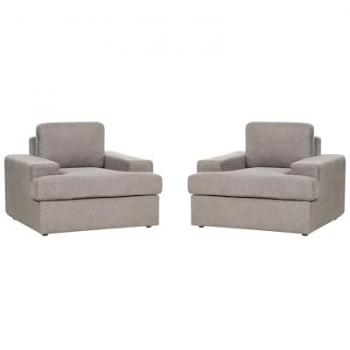Conjunto de 2 sillones clásicos tapizados en tela poliéster color taupe con respaldo grueso acolchado