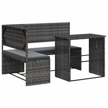 vidaXL L-Shaped Garden Sofa Set with Table and Cushions - Grey Poly Rattan