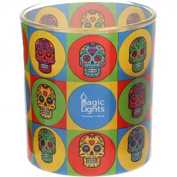MAGIC LIGHTS - Vela en vaso pop art ø7,5x8,4cm skull