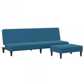 Sofá Cama de 2 Plazas con Taburete en Terciopelo Azul