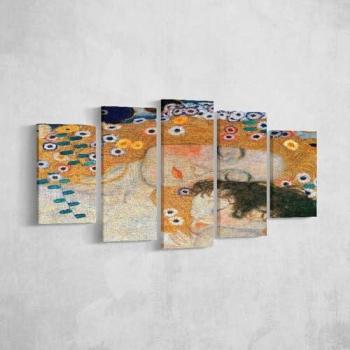 Impresión sobre Lienzo Klimt Madre e Hijo, Poliéster, Madera, Multicolor, 100x3x60 cm
