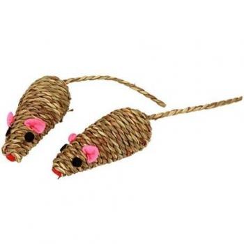 Ratón de hierba marina y mimbre para gatos, 7 cm, paquete de 2