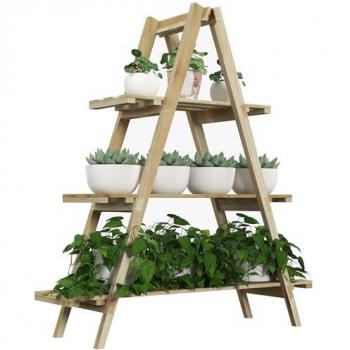 Estantería Plegable para Plantas de Madera Natural con Soporte de 3 Niveles y Marco en A para Interiores y Exteriores 100x36x112 cm