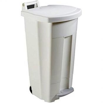 Papelera móvil a pedal de plástico 90L blanca