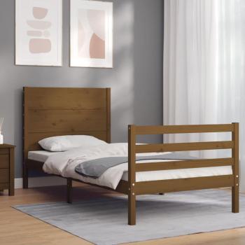 Cama solar sin colchón ámbar 90x200cm madera maciza con estructura cama y cabecero de madera maciza marrón miel 90x200cm