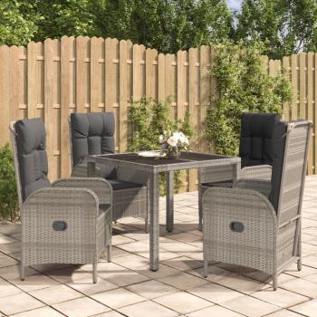5-Piece Grey Poly Rattan Garden Dining Set with Cushions