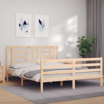Estructura de cama de matrimonio con cabecero en madera maciza Vidaxl Marrón King Size