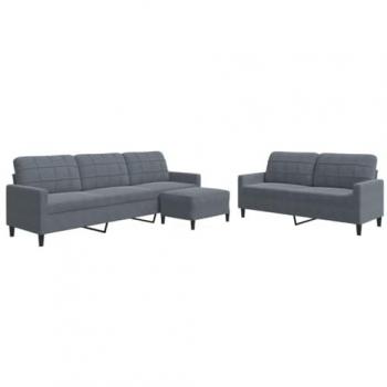 Sofá de 3 piezas con almohadas de terciopelo gris oscuro