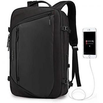 Wind Took Mochila para Portatíl 17 Pulgadas Equipaje de Mano Mochila Viaje Grande Impermeable Poliéster + PU Multifuncional para Trabajo/Vacacinones/Colegio/Viaja de Negocios/Negro