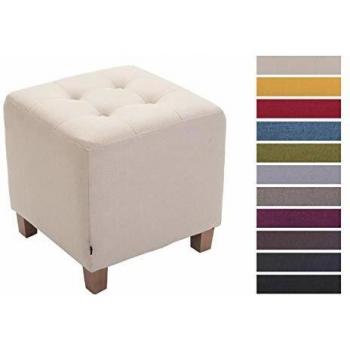 Taburete Bajo Pharao Crema, Puff Acolchado en Tela con Piedes de Madera y Altura de Asiento 46cm