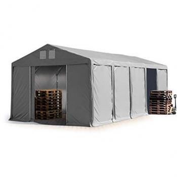 Carpa almacén TOOLPORT 5x10 m - altura lateral de 3,0 m con puerta corredera, PVC 850 N, gris, impermeable